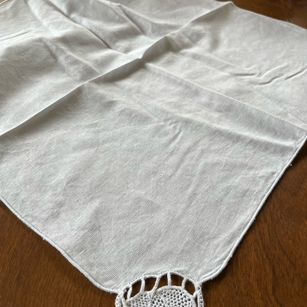 Vintage white batten-burg lace corner napkins